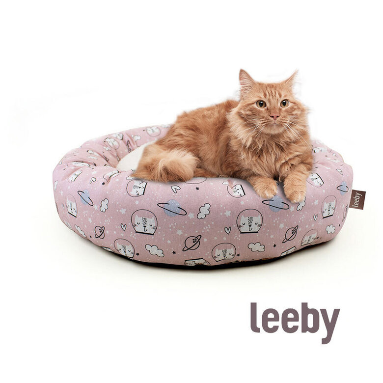 Leeby Cama Donut Antiderrapante Estampado Banda Desenhada Rosa para gatos, , large image number null